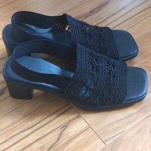 Vintage 90s Carroll Reed Black Mesh Sandals.